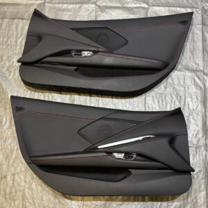 2020-2024 Chevrolet C8 Corvette Stingray 1LT Interior Door Panels / Pair / Black / Red Stitching / C8001